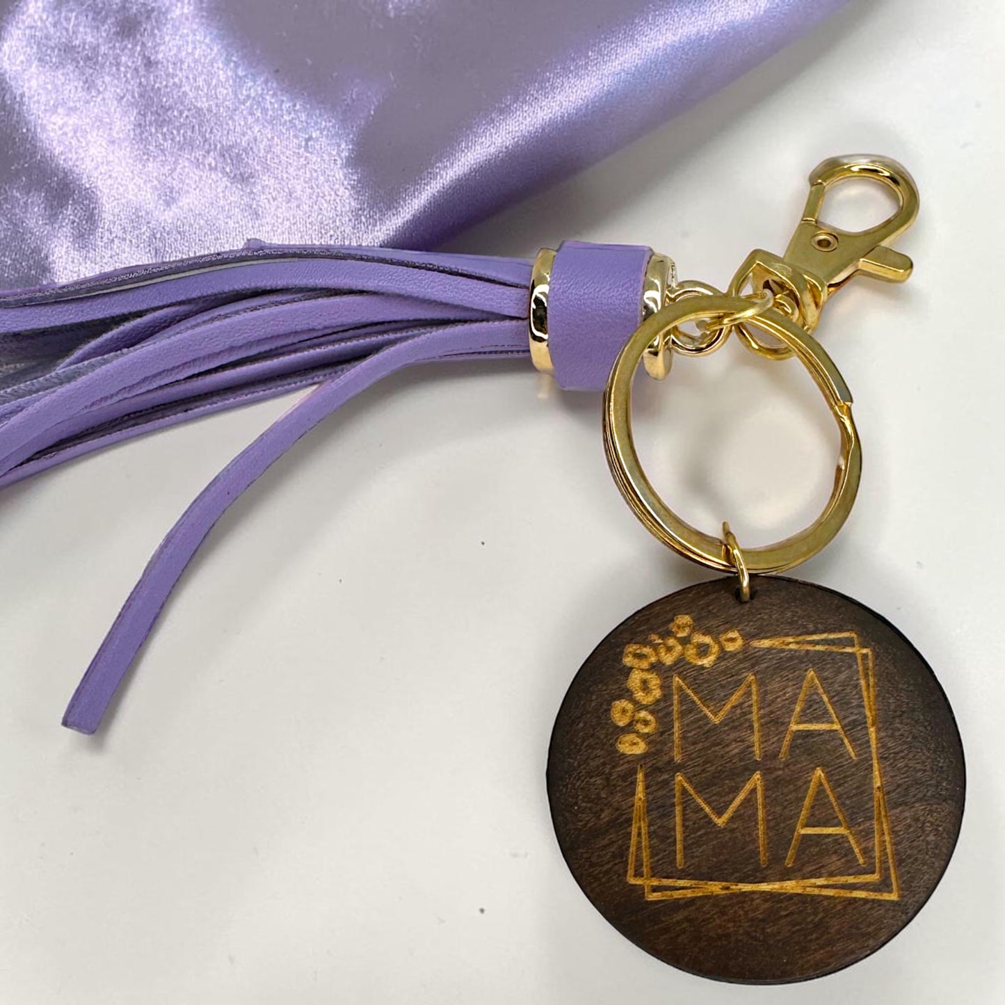 Mama Wooden Tassel Keychain | Lavender Boho Mom Bag Charm