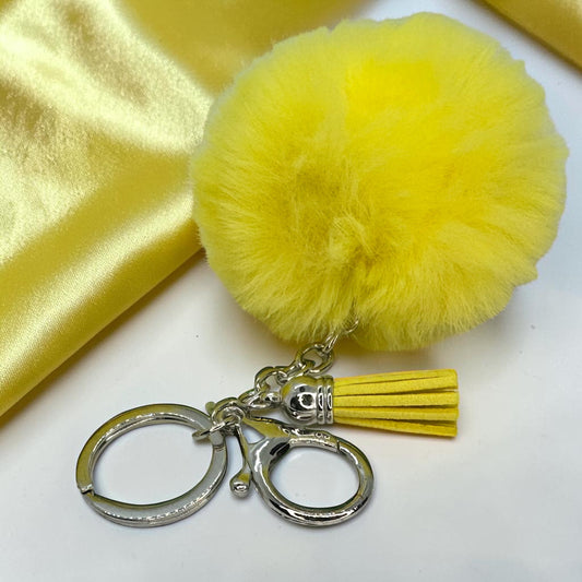 Sunshine Puff Yellow Pom Pom Keychain | Fluffy Purse Charm & Tassel Bag Accessory