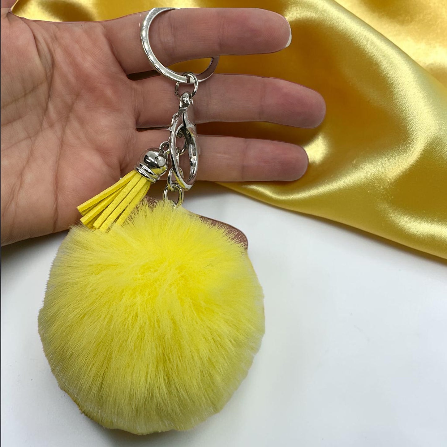 Sunshine Puff Yellow Pom Pom Keychain | Fluffy Purse Charm & Tassel Bag Accessory