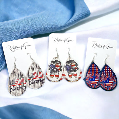 Patriotic Red, White, and Blue Teardrop Dangle Earrings – 4 Unique Styles