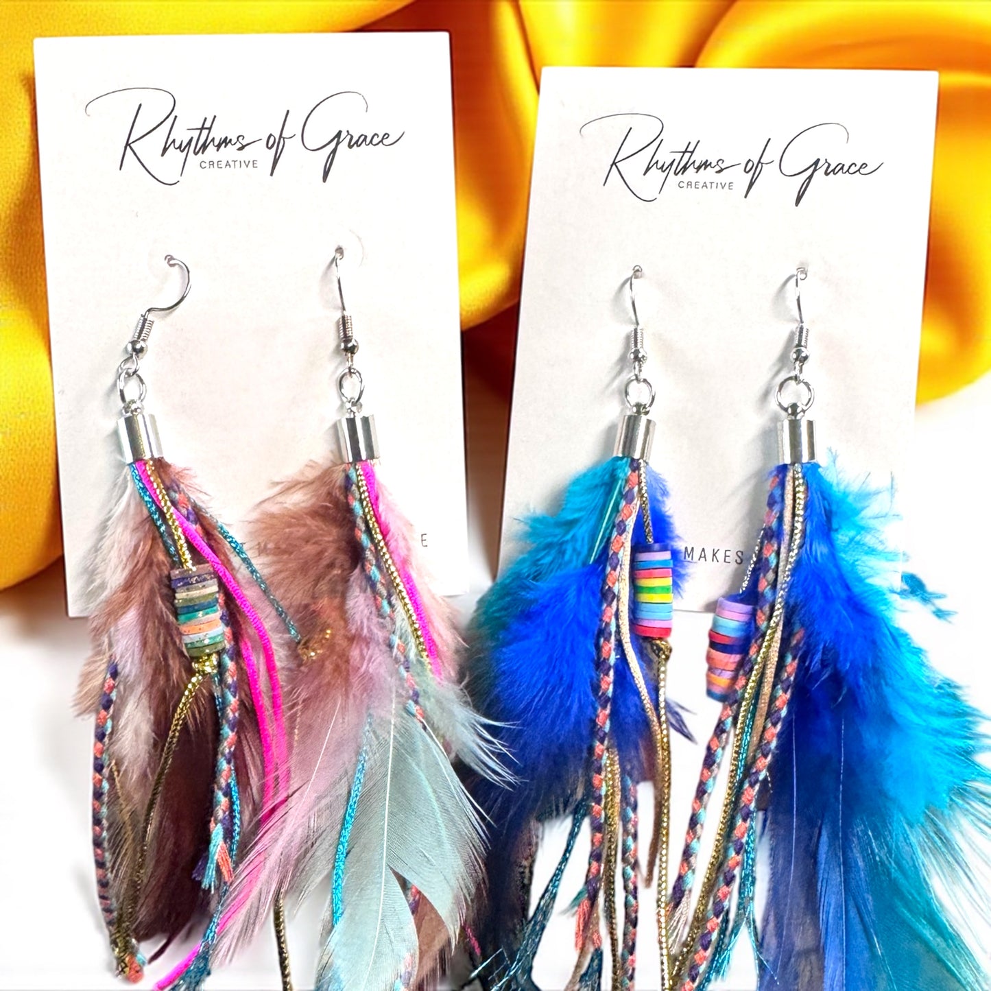 Colorful Boho Chic Feather & Beaded Tassel Dangle Earrings – Two Gorgeous Color Combos!