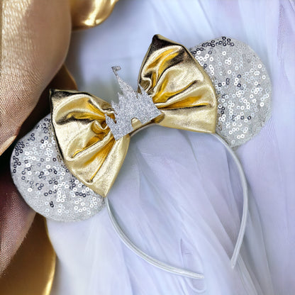 Princess Castle Mouse Ears, Gold Bow, Silver or Gold Castle - Brand New!