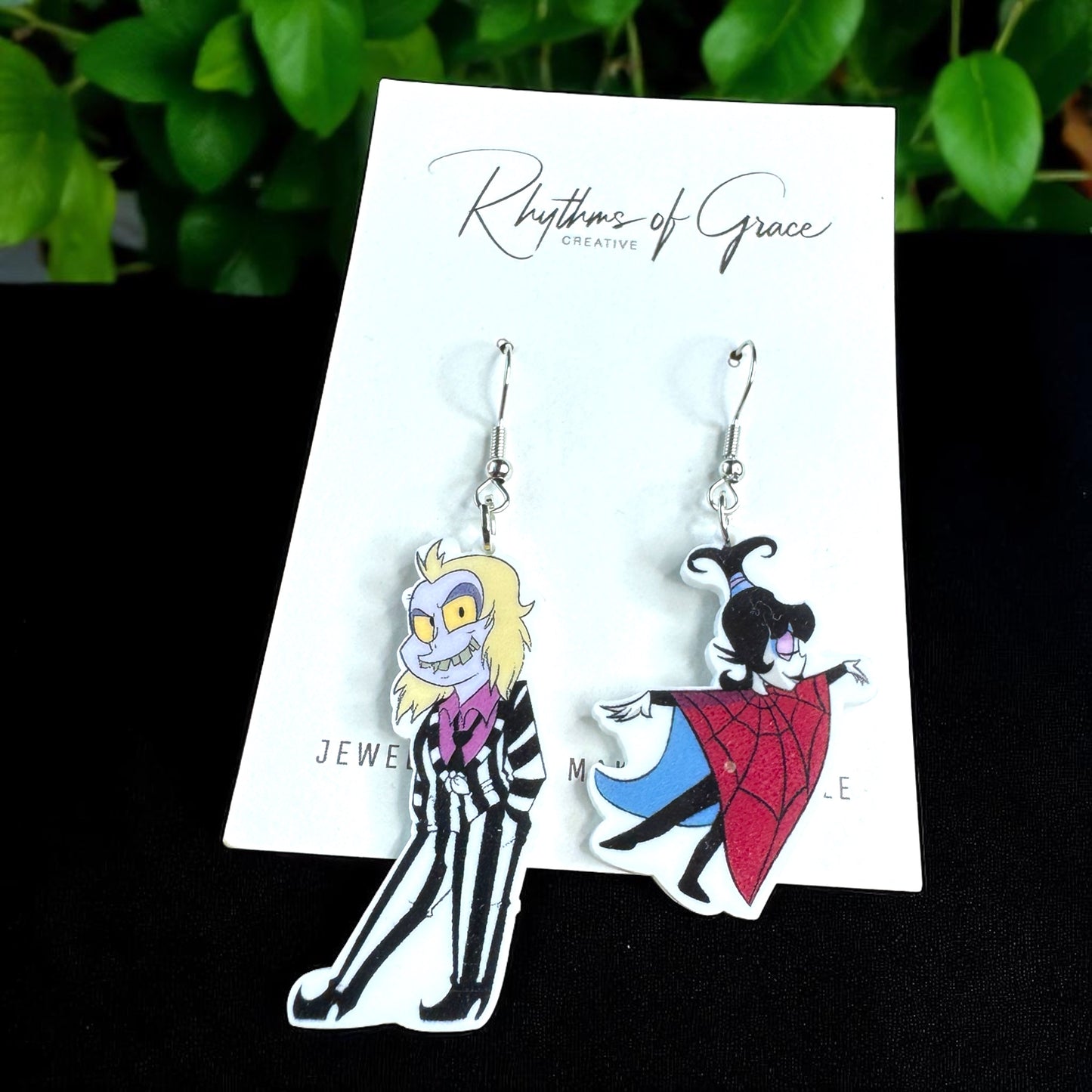 Beetlejuice, Beetlejuice, Beetlejuice: Spooky Chic Beetlejuice Dangle Earrings!