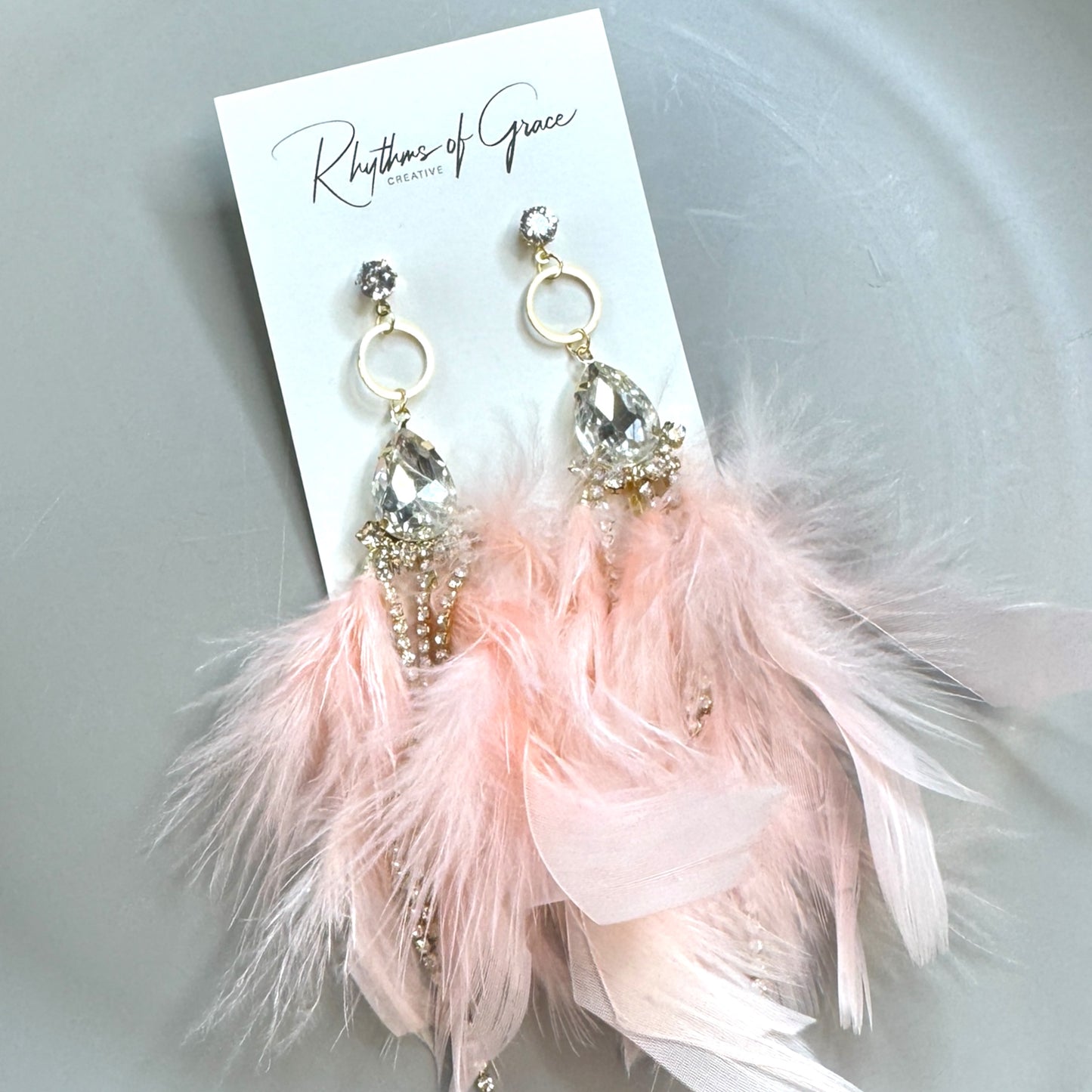 Dreamy Pink Feather Earrings – Rhinestone Dangles for Boho Queens