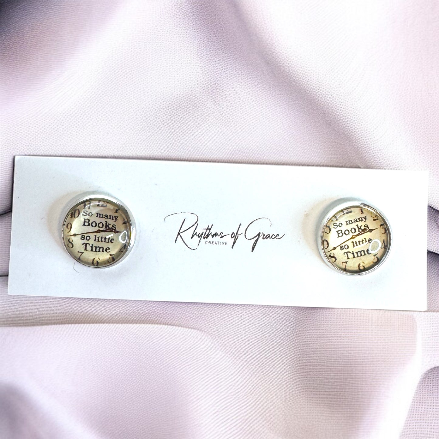 Ticking Away: ‘So Many Books, So Little Time’ Clock Stud Earrings!