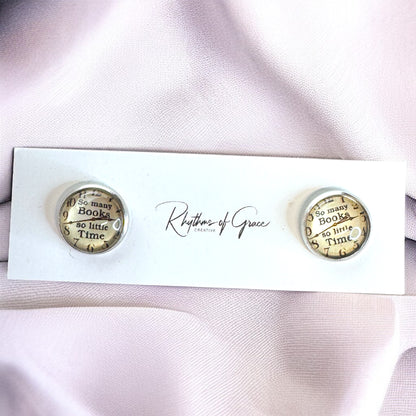 Ticking Away: ‘So Many Books, So Little Time’ Clock Stud Earrings!