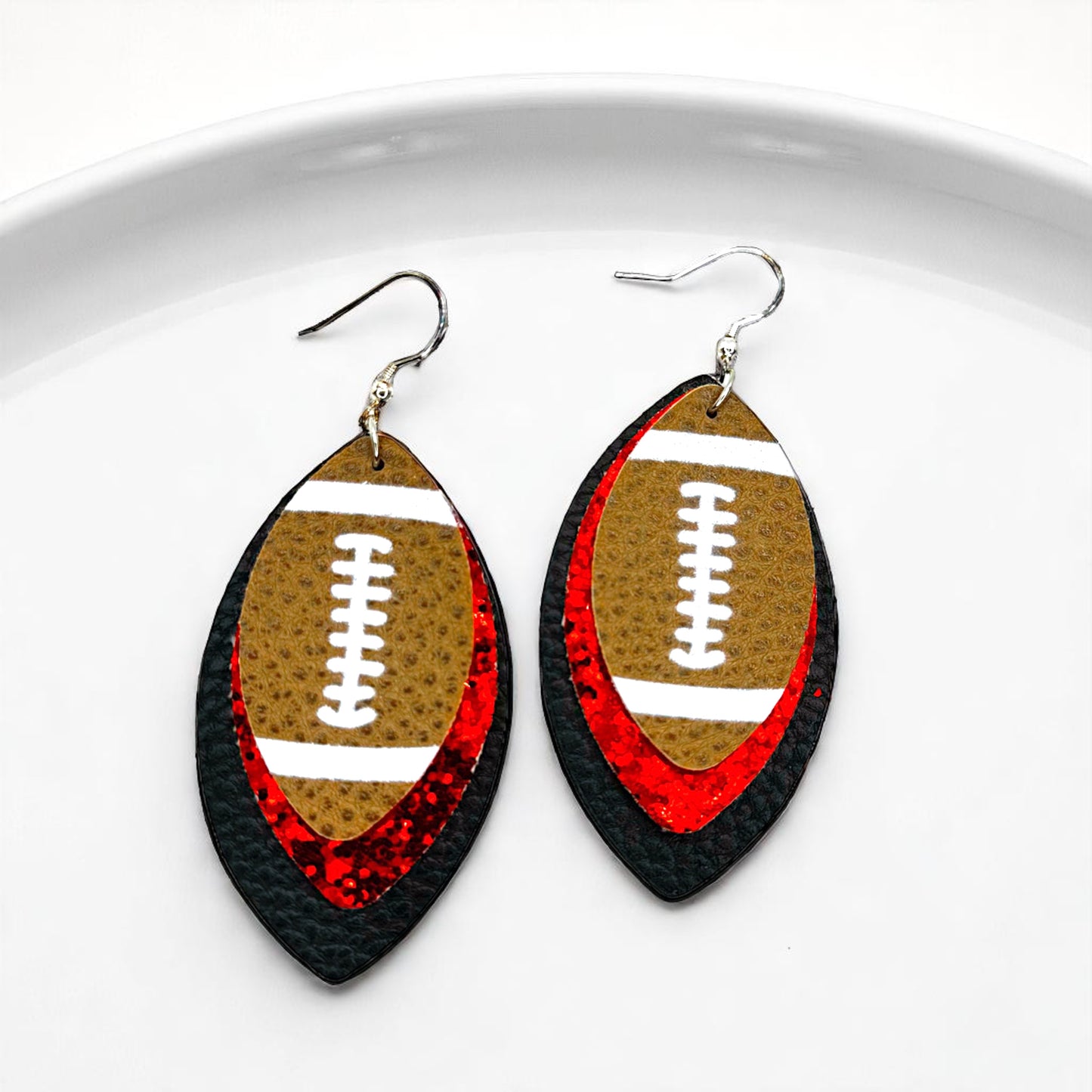 Game Day Glam: Black and Red Football Earrings for the Ultimate Fan!