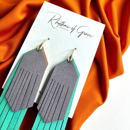 Tri-Colored Fringe Leather Dangle Earrings – Bold, Western & Totally WOW