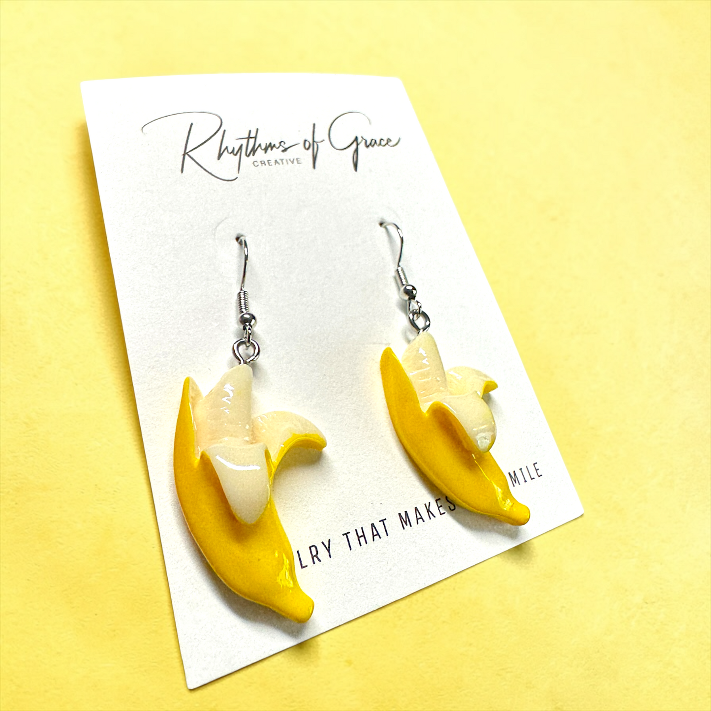 Peeled Banana Dangle Earrings | Savannah Bananas Inspired Jewelry | Fun Acrylic Statement Earrings | Lightweight Fruit Earrings