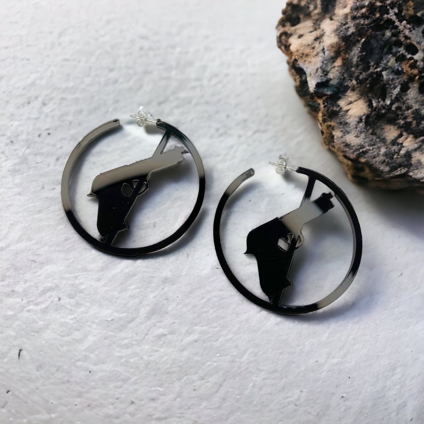 Gun Law Earrings - Black Hoops, Gun Free Zone, Black Earrings, Hoop Earrings, Gun Free - Rhythms of Grace Creative