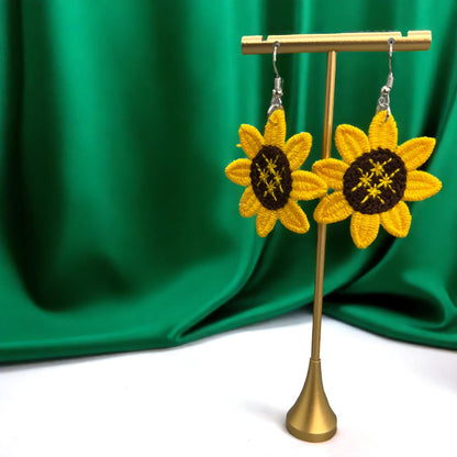 Bloom in Boho Style: Colorful Knit Sunflower Earrings! 🌻