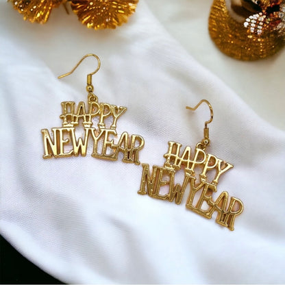 Gold Dangle Happy New Year Dangle Earrings - Celebrate in Style! - Rhythms of Grace Creative