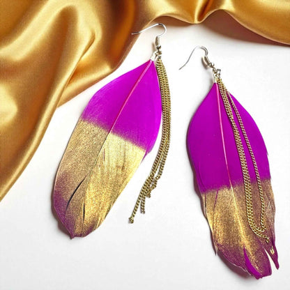 Gold Dipped Feather Earrings: Dance Into the Festivity!