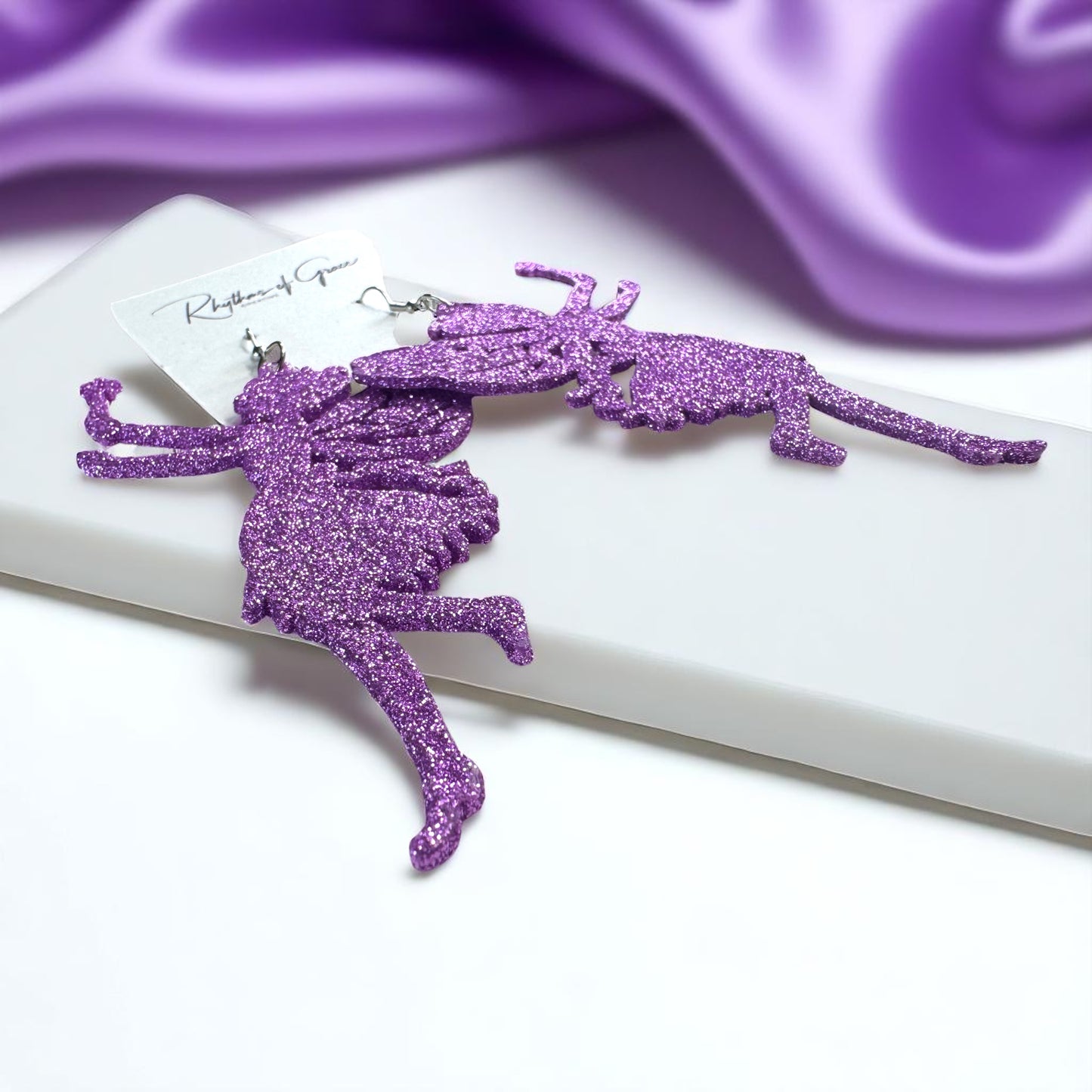 Sparkle into Magic: Glitter Purple Fairy Dangle Earrings ✨