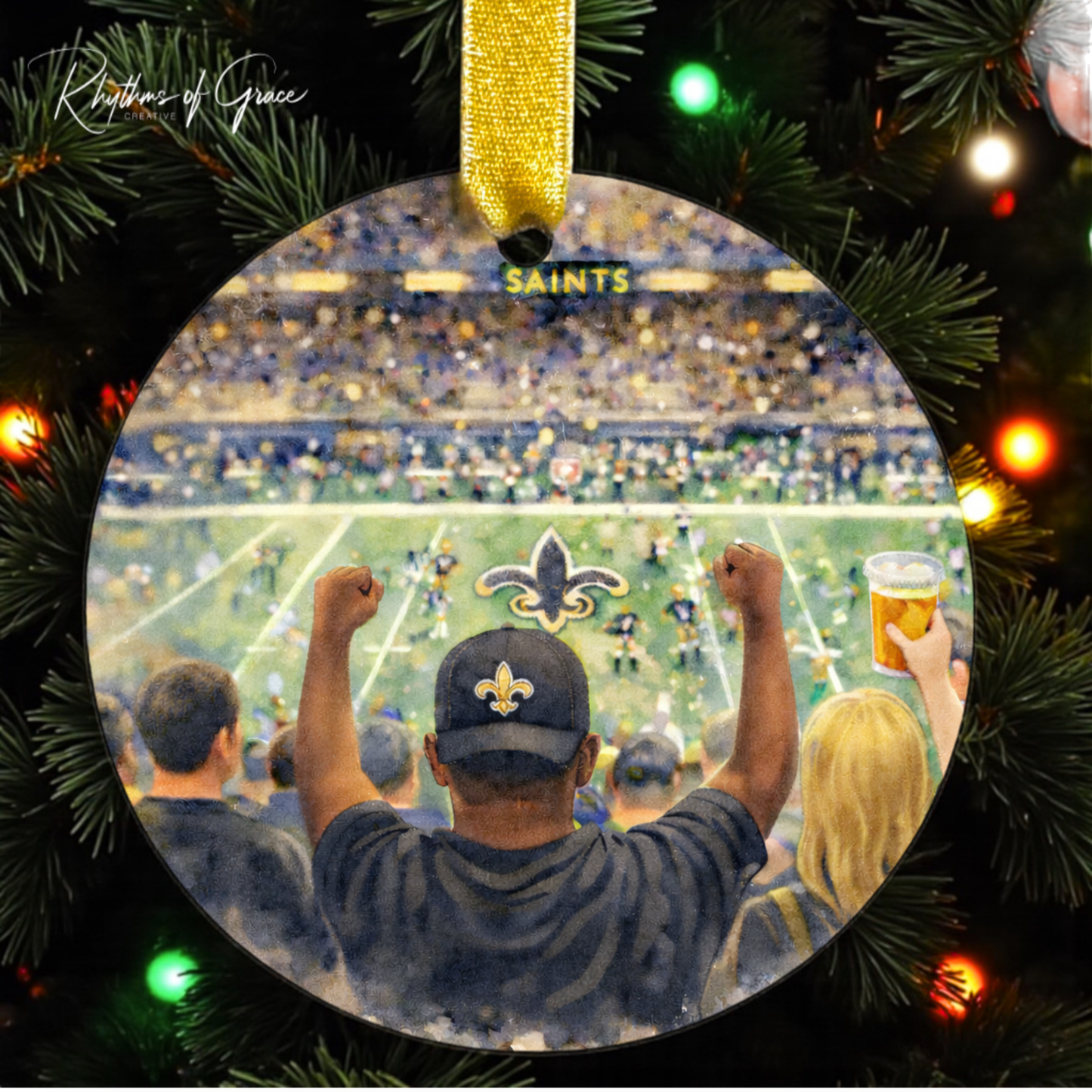 New Orleans Saints Watercolor Ornament | Football Fan Christmas Ornament | Black & Gold Game Day Keepsake