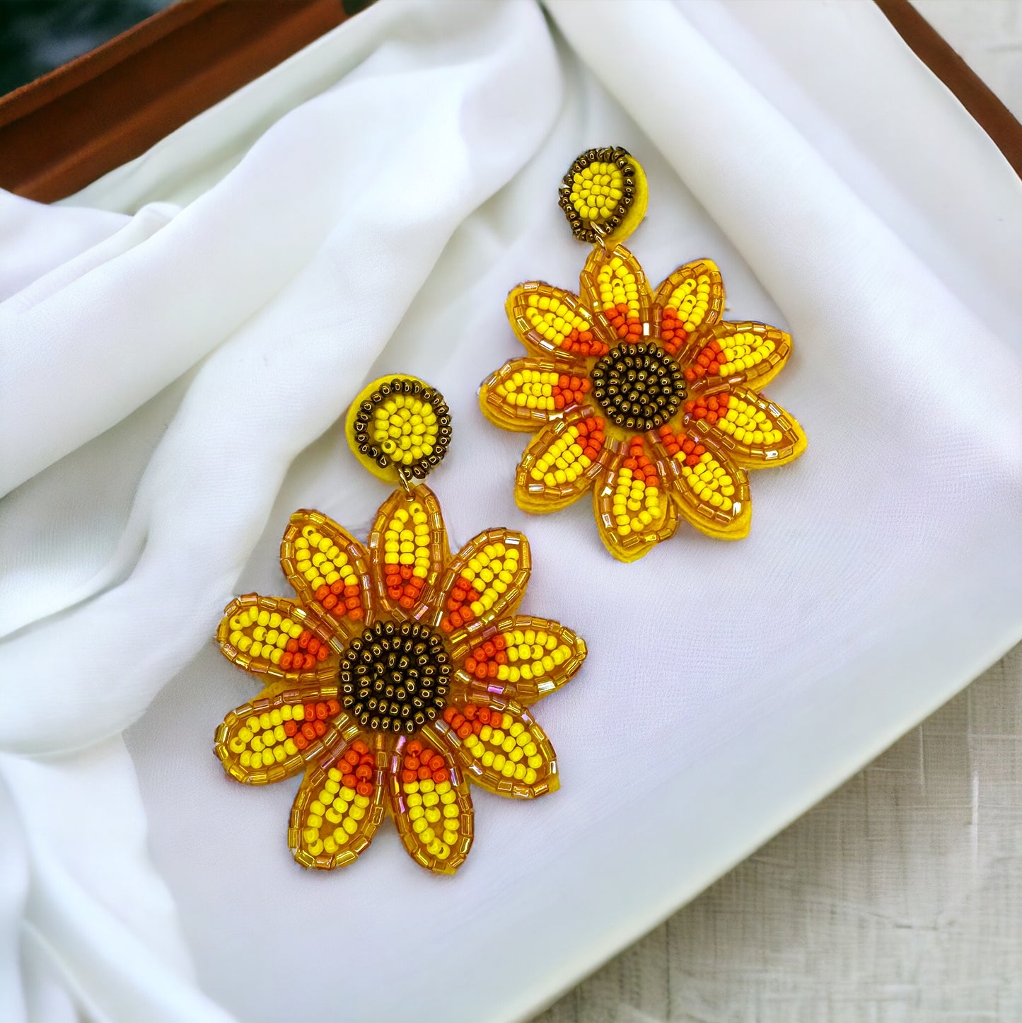 Brighten Your Day with Our Beaded Sunflower Earrings! 🌼