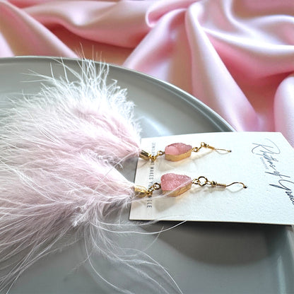 "Feathered Dreams" Druzy Dangle Earrings – Embrace Your Boho Sparkle!