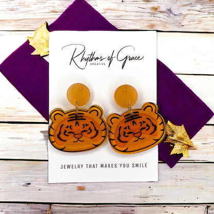Unleash Your Inner Wildcat with Our Cartoon Tiger Earrings! 🐯🏈 - Rhythms of Grace Creative