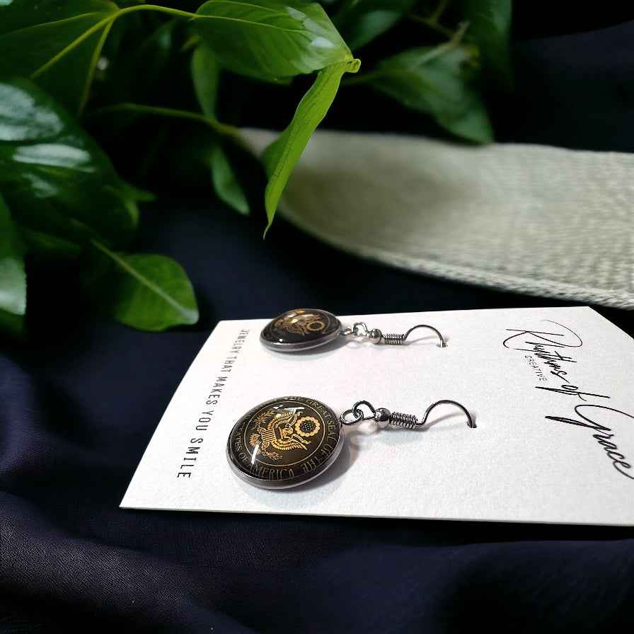 United States Earrings - Handmade America Seal Cabochon Earrings