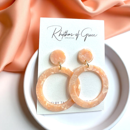 Peach Marbled Acrylic Dangle Earrings - Handmade Chic!