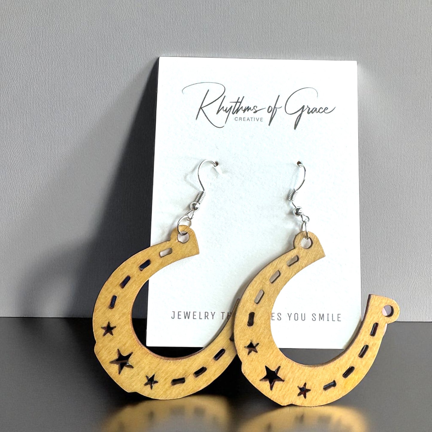 Saddle Up in Style with Our Wooden Horseshoe Dangle Earrings!