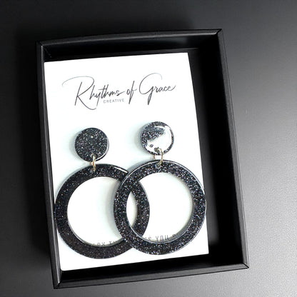 Sparkle & Shine with Handmade Black Glitter Round Dangle Earrings ✨