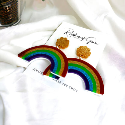 Oversized Rainbow Dangle Earrings - Your Key to Everyday Joy!