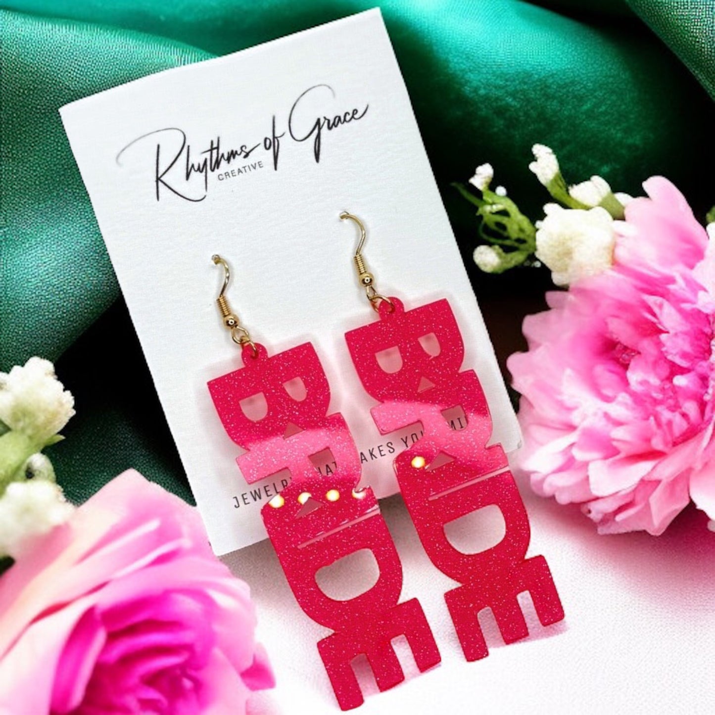 Dazzle in Glitter! Sparkling Bride Dangle Earrings in Hot Pink & Rainbow!
