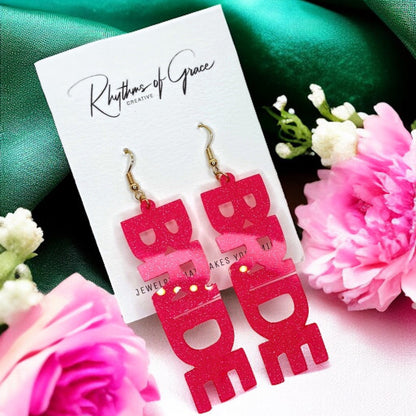 Dazzle in Glitter! Sparkling Bride Dangle Earrings in Hot Pink & Rainbow!
