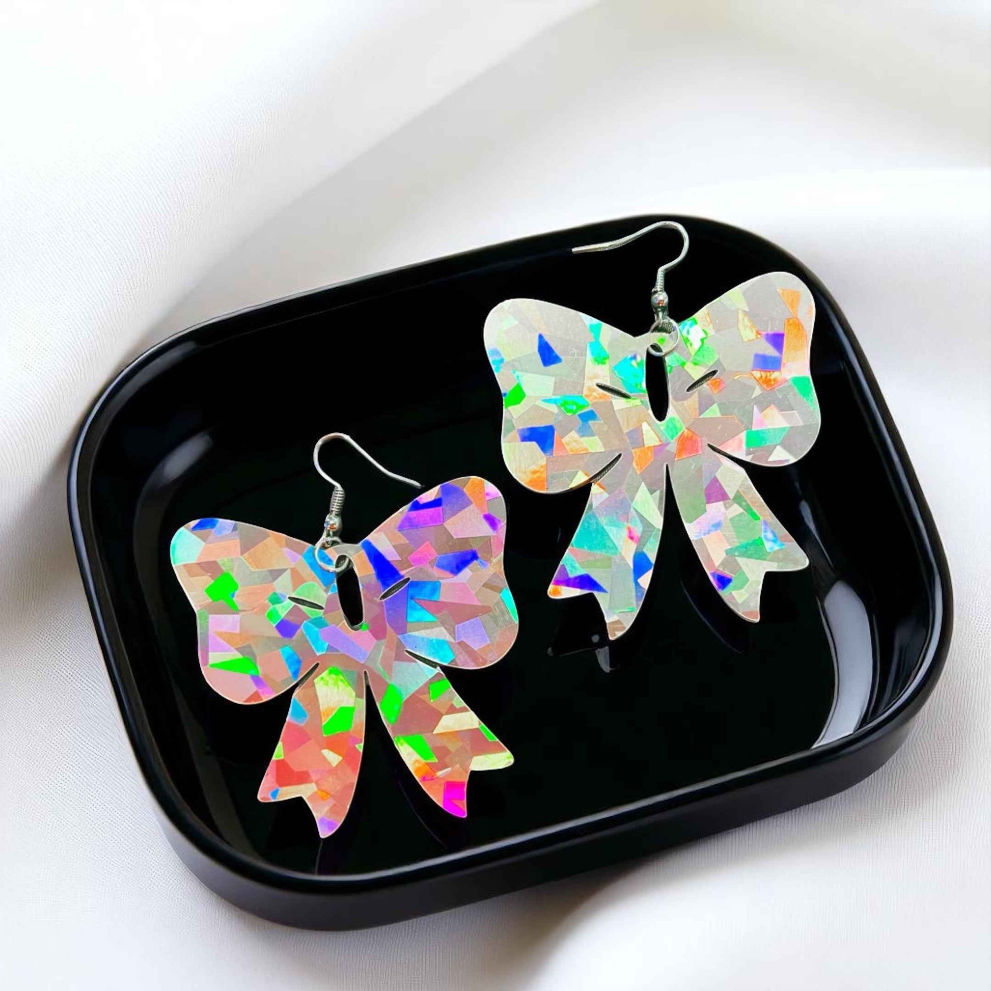 Sparkle & Spook: Holographic Bow Earrings for a Stunning Glam!