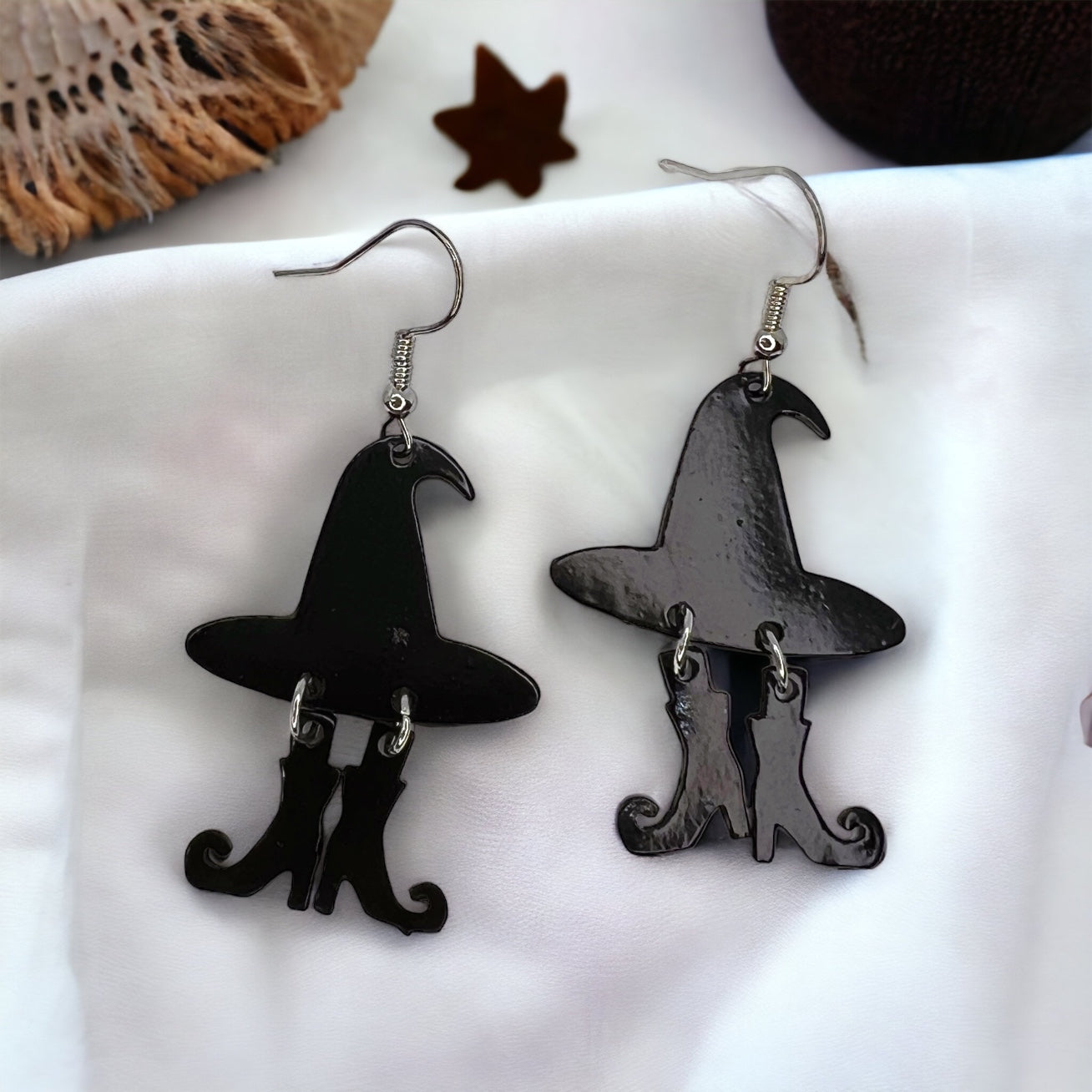 Witch Earrings - Halloween Earrings, Witch Hat, Witch Costume, Trick or Treat, Black Boots - Rhythms of Grace Creative