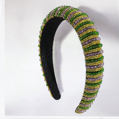 Beaded Mardi Gras Headband - Vibrant Purple, Green, & Gold 💜💚💛