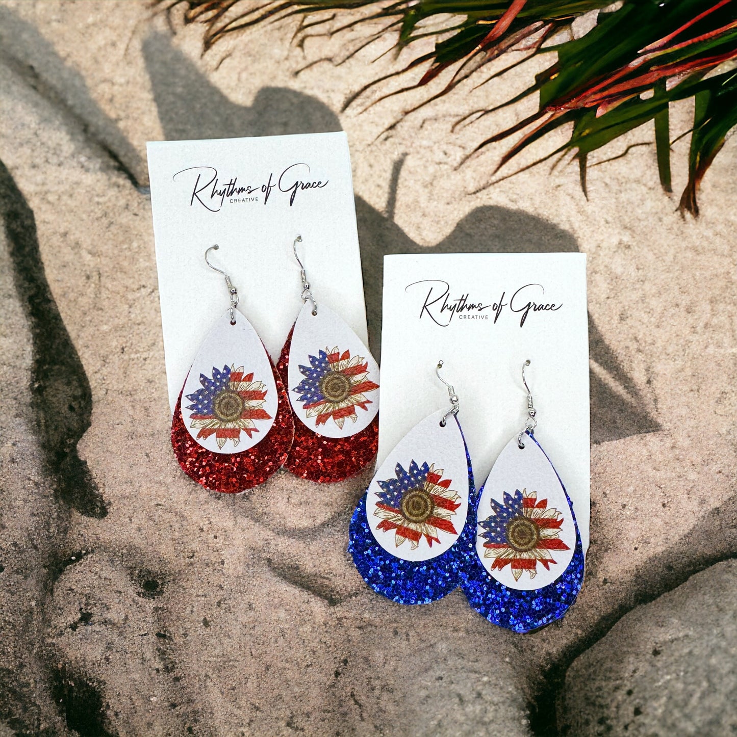 Patriotic Glitter Teardrop Earrings - Stylish Red, White & Blue Accessory