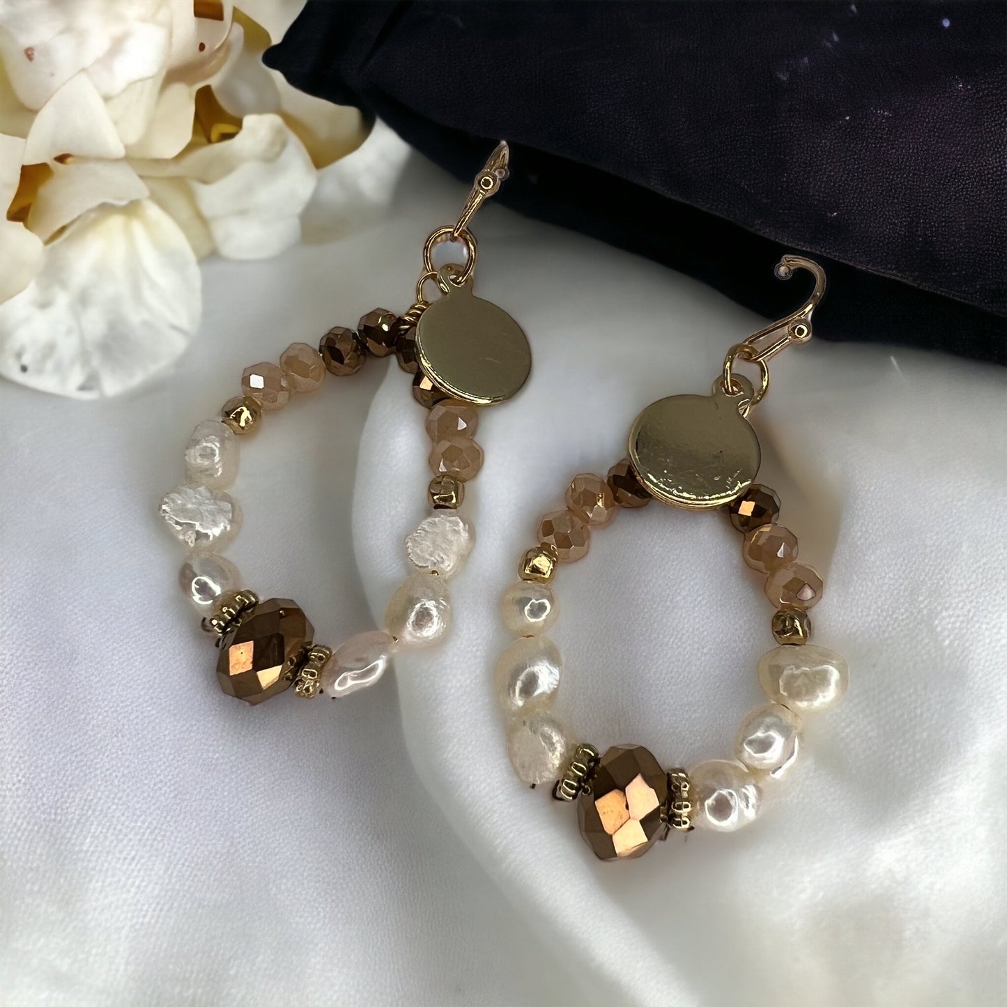 Delicate Beaded Earrings - Delicate Earrings, Gold Earrings, Bead Earrings, Blue Stones, Black Stones, Topaz Earrings - Rhythms of Grace Creative