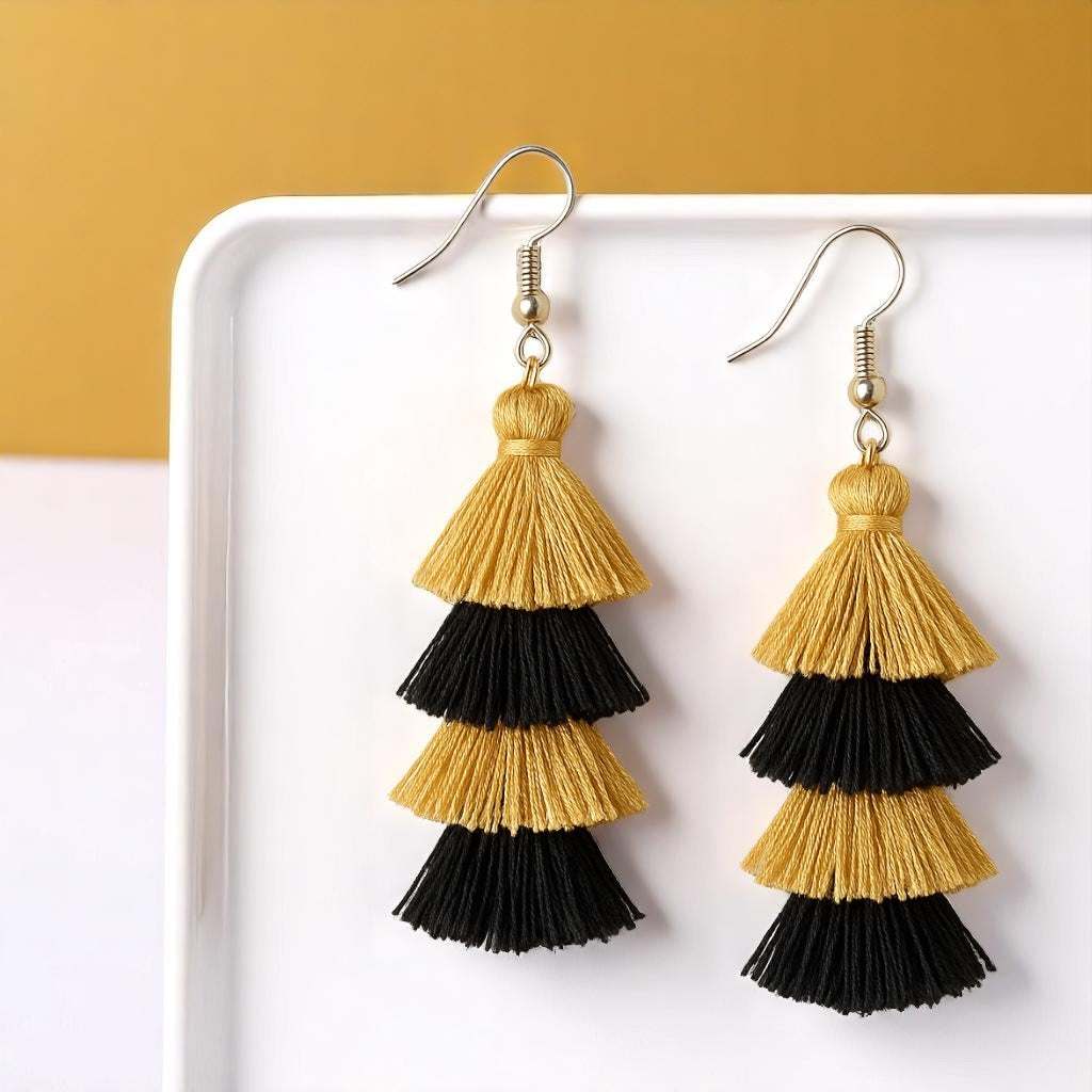 Step Up Your Style: Chic Black & Gold Tassel Earrings for Every Occasion!