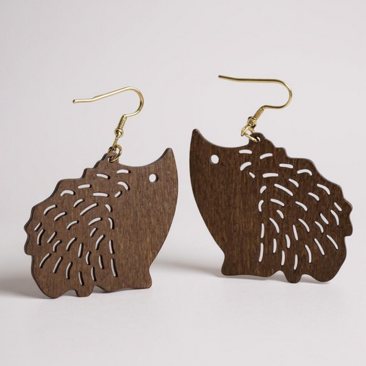 Charming Wooden Hedgehog Earrings - Handmade & Adorable!
