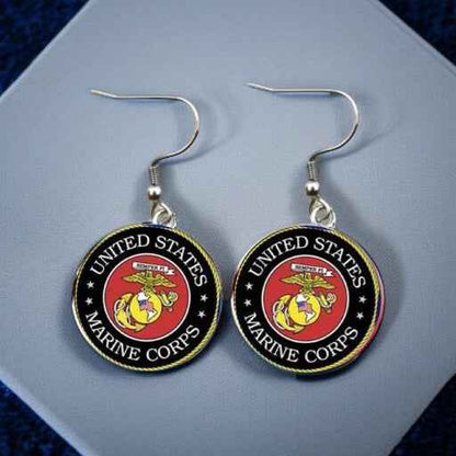 Military Mom Marvels: Marines Cabochon Dangle Earrings!