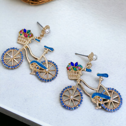 Two-Wheeled Sparkle – Bicycle Earrings with Floral Flair