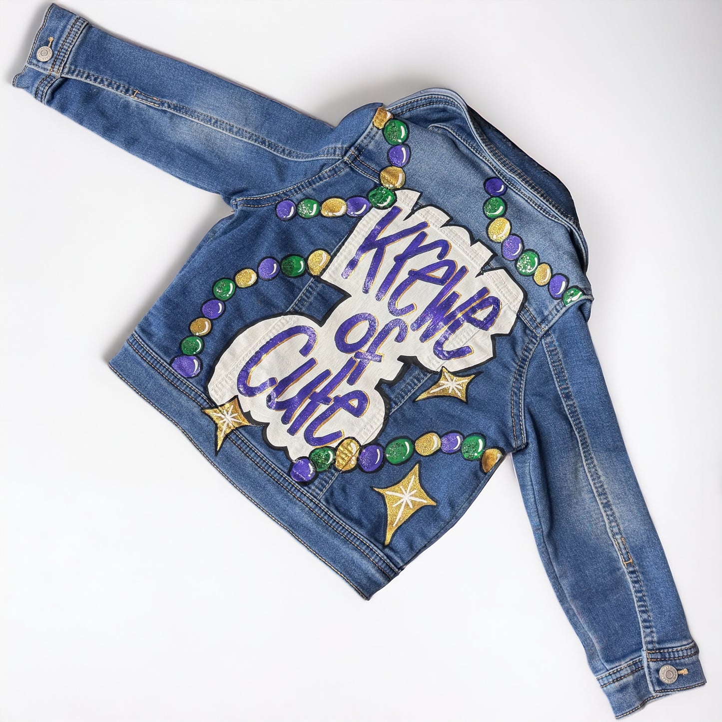 Hand-Painted Mardi Gras Jean Jacket - "Krewe of Cute" (Toddler 3T)