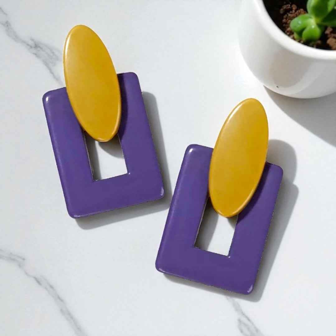 Geaux Bold: Oversized Purple & Gold Drop Earrings 💛💜