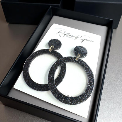 Sparkle & Shine with Handmade Black Glitter Round Dangle Earrings ✨