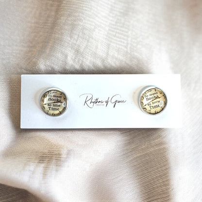 Ticking Away: ‘So Many Books, So Little Time’ Clock Stud Earrings!