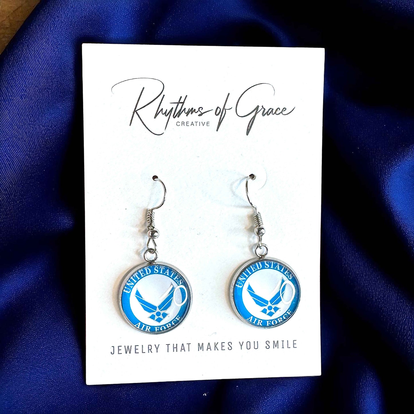 Military Mom Marvels: Air Force Cabochon Dangle Earrings!