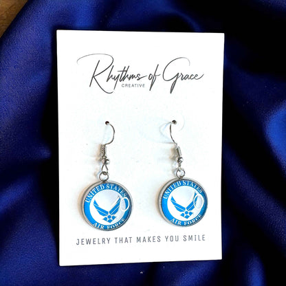 Military Mom Marvels: Air Force Cabochon Dangle Earrings!