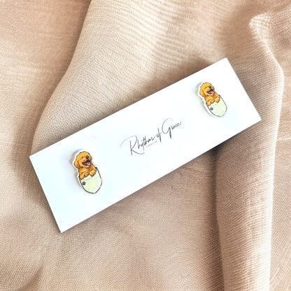 Adorable Golden Retriever Puppy Stud Earrings