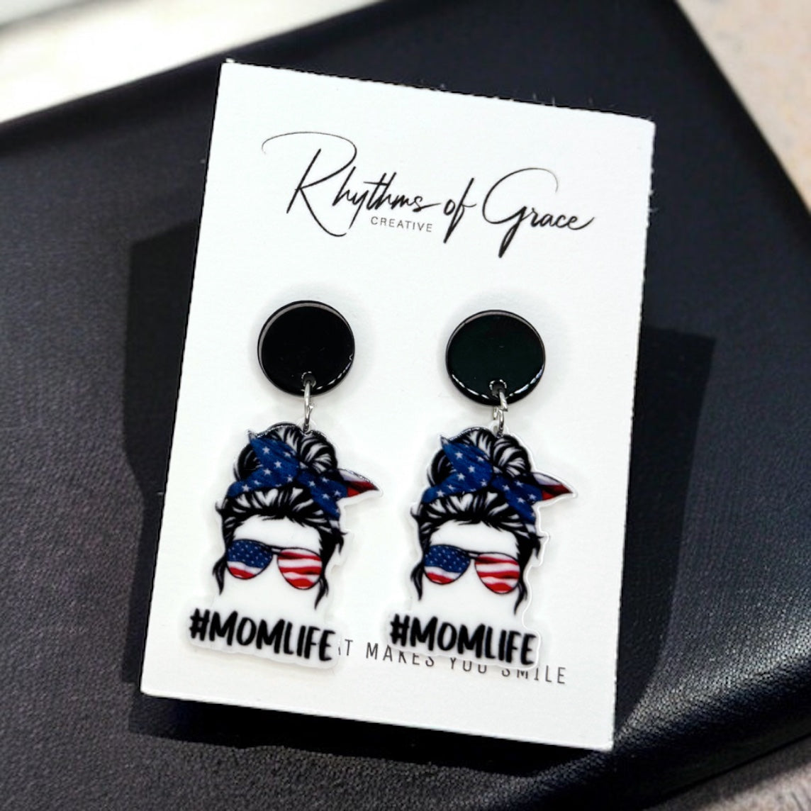 Patriotic Mom Earrings - Stainless Steel & Acrylic, Perfect for #MomLife