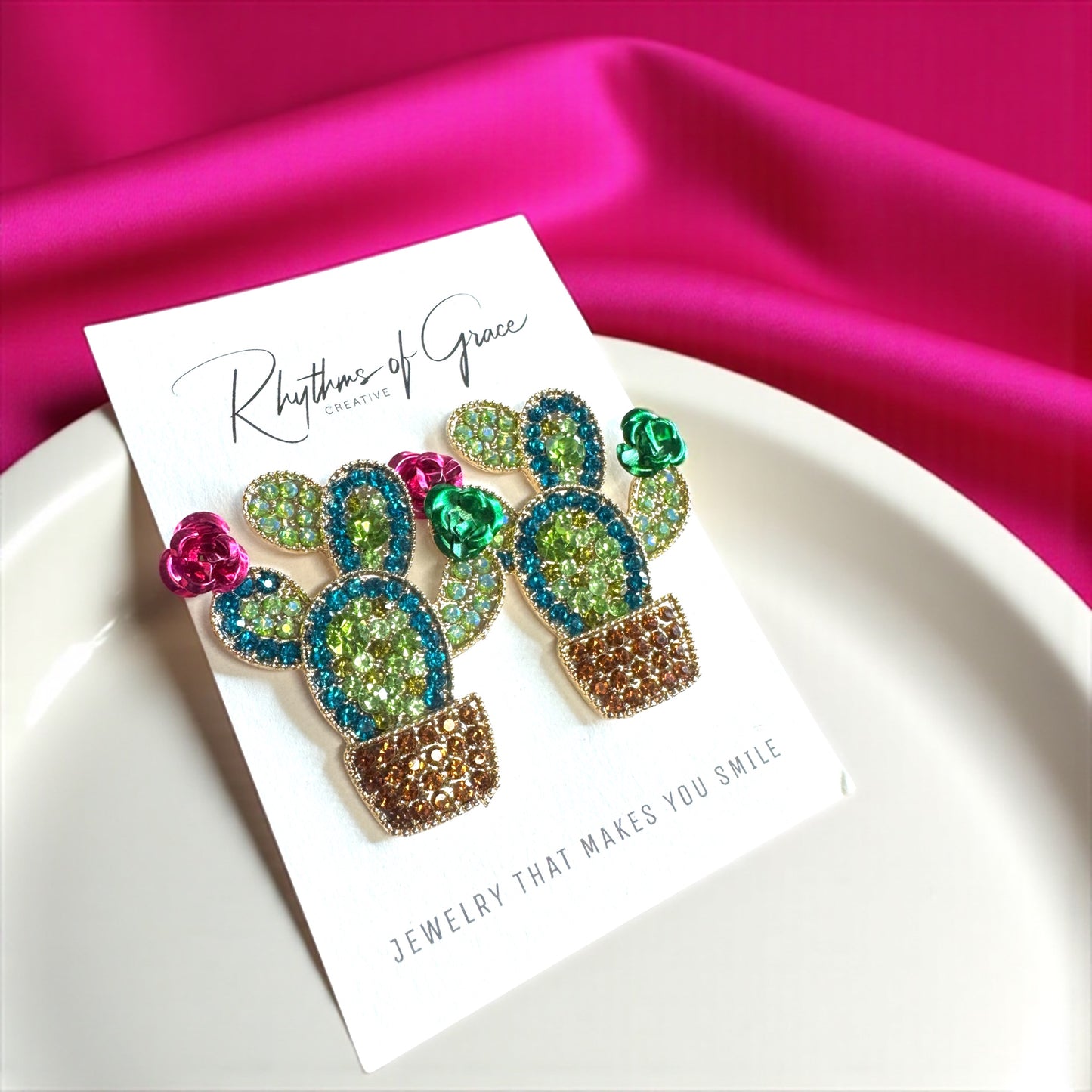 Bloom Boldly with These Rhinestone Cactus Earrings!🌵