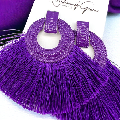 Purple Tassel Earrings - Purple Rhinestones, Rhinestone Accessories, Purple Earrings, Lavender Earrings; Purple Accessories - Rhythms of Grace Creative