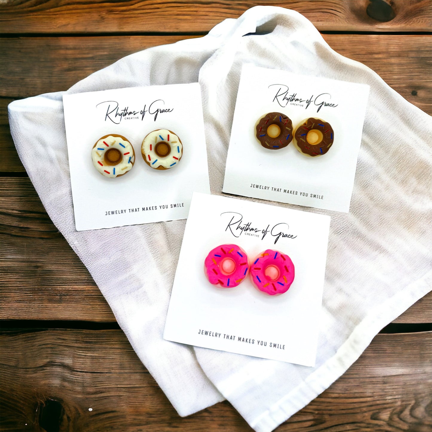 Donut Earrings - Donut Studs, Food Earrings, Donut Studs, Handmade Earrings, Sprinkle Donut