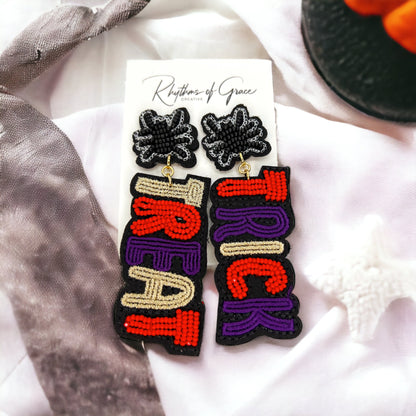 Trick or Treat Earrings - Halloween Earrings, Beaded Earrings, Spooky Vibes, Halloween Earrings, Halloween Costume, Beaded Halloween - Rhythms of Grace Creative